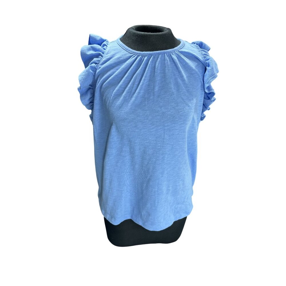 Blue LOFT Womens Ruffled Sleeve Top L - Cotton Blend